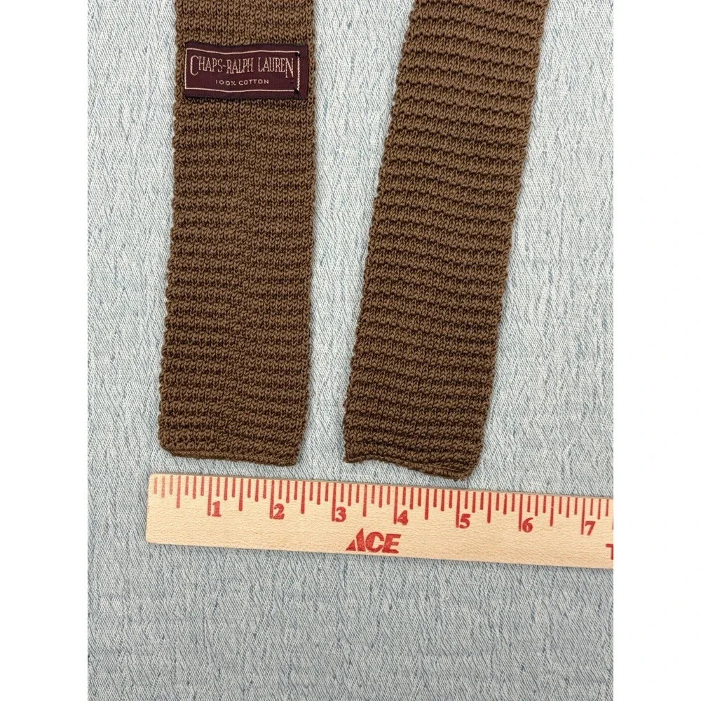 Vintage Chaps Ralph Lauren‎ Knitted Square Tip Mens Tie, Solid Brown, Cotton